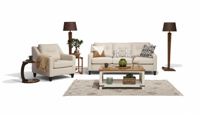 Ontwerp woonkamer bankstel driezitsbank modern interieur fauteuil