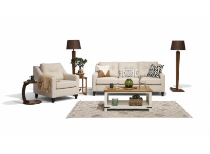 Ontwerp woonkamer bankstel driezitsbank modern interieur fauteuil