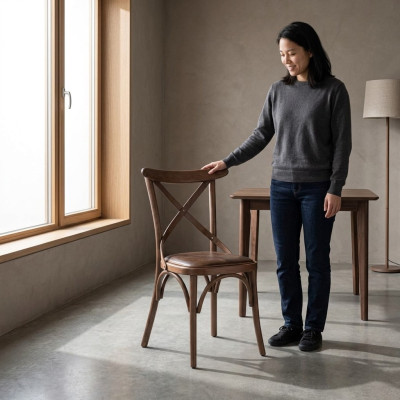 Houten designstoel luxe eetkamermeubilair bruin nieuw inrichting