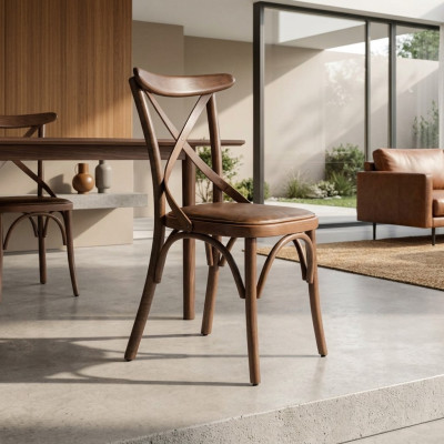 Houten designstoel luxe eetkamermeubilair bruin nieuw inrichting