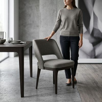 Grijze stoel Luxe designmeubels Eetkamer Gestoffeerde zitting Modern inrichting
