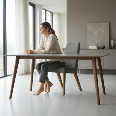 Grijze stoel luxe inrichting moderne eetkamer houten stoel ontwerp nieuw