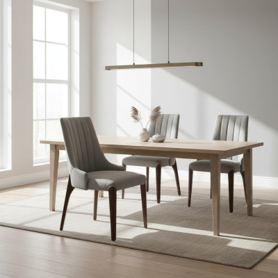 Grijze stoel eetkamer ontwerp modern gestoffeerde zitting luxe inrichting nieuw