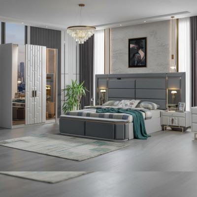 Slaapkamer Complete Bed 2x Nachttafels Nieuwe Luxe Meubelset Inrichting