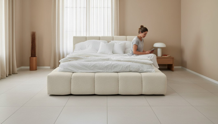 Bed Luxe Slaapkamer Bedframe Gestoffeerd Ontwerp Luxe Tweepersoons Hotelbedden Wit