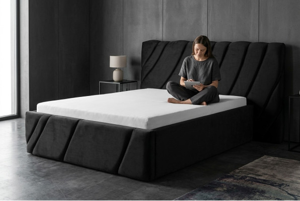 Luxe slaapkamer bed tweepersoonsbed Zwart Hout Beklede bedden Bedframe