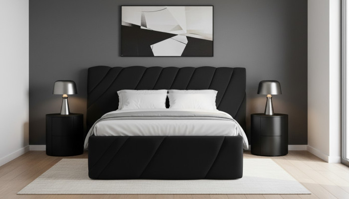 Luxe slaapkamer bed tweepersoonsbed Zwart Hout Beklede bedden Bedframe