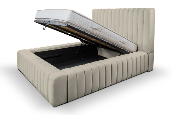 Luxe slaapkamer bed tweepersoons hout gestoffeerde bedden bedframe beige