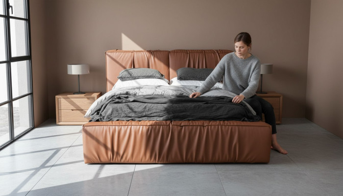 Bedden Hotel Kunstleder 180x200cm luxe meubel ontwerp gestoffeerd bed.