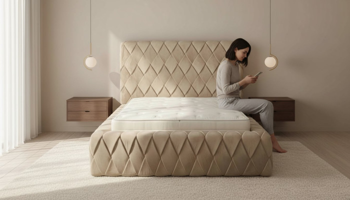 Luxe bedframe 180x200 cm Kleur beige Hoofdeinde Bedden Slaapkamer Meubels