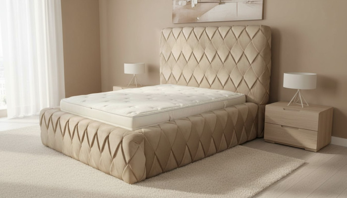 Luxe bedframe 180x200 cm Kleur beige Hoofdeinde Bedden Slaapkamer Meubels