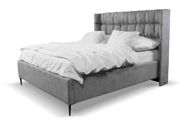 Grijs tweepersoonsbed Klassiek slaapkamermeubelontwerp Elegant stoffen bed