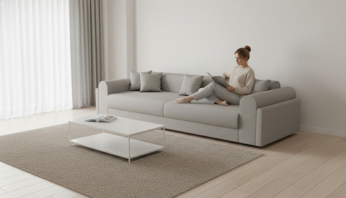 Designer Bankstel 3-zits grijs Stoffenbank Bankstellen Textiel Bank Driepersoons 240cm