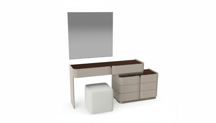 Kaptafel met spiegel, chique witte kruk, complete set slaapkamer Nieuw 3-delig.