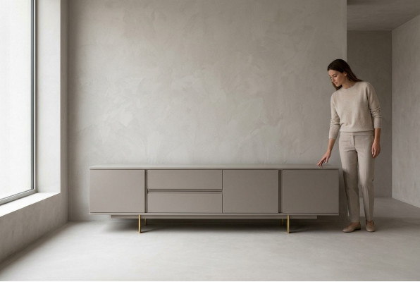 Luxe woonkamer tv-standaard RTV lowboard hout woonkamer beige meubels