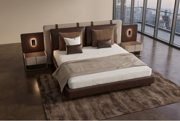 Luxe slaapkamer nachtkastje bedden bed 3-delige complete set design inrichting.