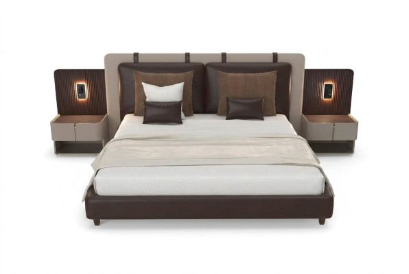 Luxe slaapkamer nachtkastje bedden bed 3-delige complete set design inrichting.