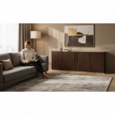 Woonkamer dressoir Lowboard bruin Sideboard hout Moderne meubels 208x49x80cm