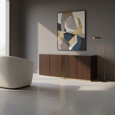 Woonkamer dressoir Lowboard bruin Sideboard hout Moderne meubels 208x49x80cm
