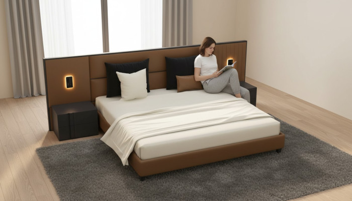 Luxe slaapkamer nachtkastje bedden bed 3-delige designinrichting compleet set
