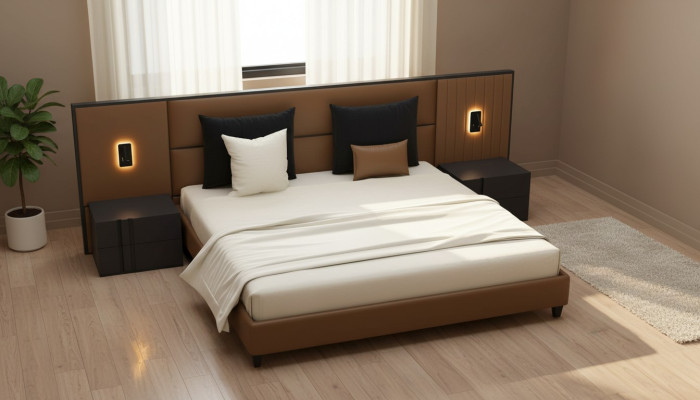 Luxe slaapkamer nachtkastje bedden bed 3-delige designinrichting compleet set