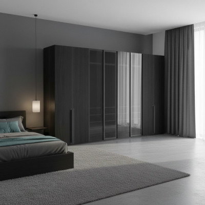 Kledingkast Slaapkamer Luxe Kasten 8-deurs Zwart Kast