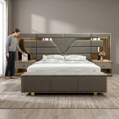 Bed nachtkastje 3-delige slaapkamer set ontwerp modern luxe elegant compleet