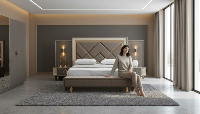 Luxe 3-delige slaapkamerset Bed en 2 nachtkastjes Design Textiel 3-delige sets