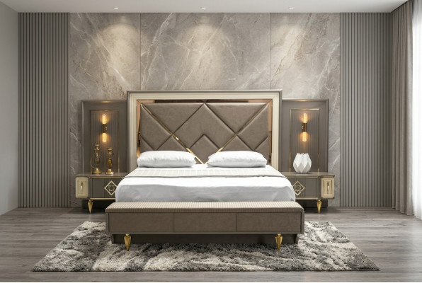 Luxe 3-delige slaapkamerset Bed en 2 nachtkastjes Design Textiel 3-delige sets