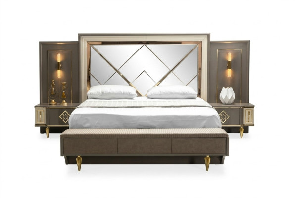 Luxe 3-delige slaapkamerset Bed en 2 nachtkastjes Design Textiel 3-delige sets