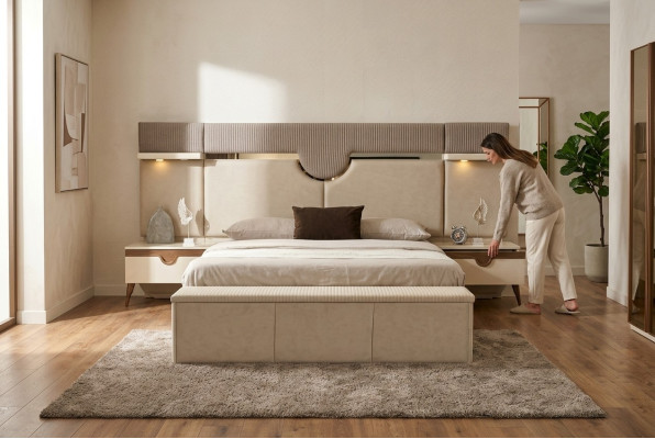 Set van 3 delen slaapkamermeubilair Bed 2x Nachtkastje Stijlvol Meubilair Bedden
