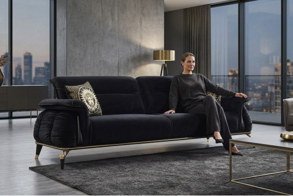 Bankstel 3-zits zwart Chesterfield Designer meubels Woonkamerbanken Luxe