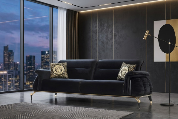 Bankstel 3-zits zwart Chesterfield Designer meubels Woonkamerbanken Luxe