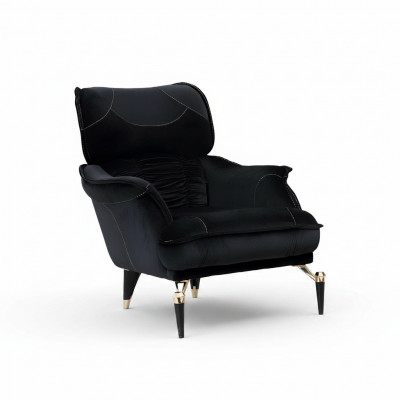 Perfect zachte fauteuil voor de woonkamer in zwart, gloednieuw luxe meubilair textiel.