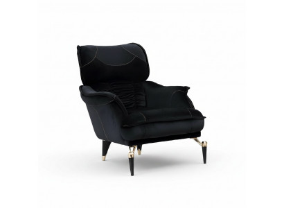 Perfect zachte fauteuil voor de woonkamer in zwart, gloednieuw luxe meubilair textiel.