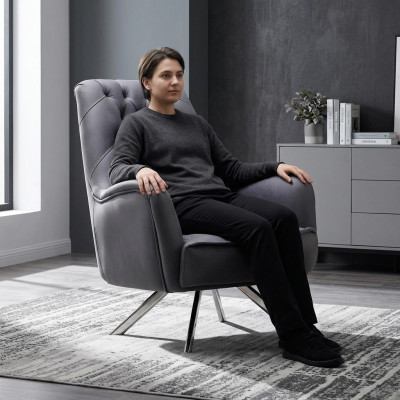 Fauteuil Design Bank Bank Sofa Relax Textiel Bekleding Zitter Luxe Grijs Nieuw