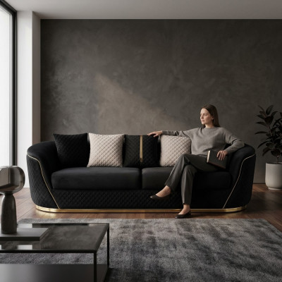 Designer 3-zitsbank Luxe houten meubels Textiel gestoffeerde bankstof