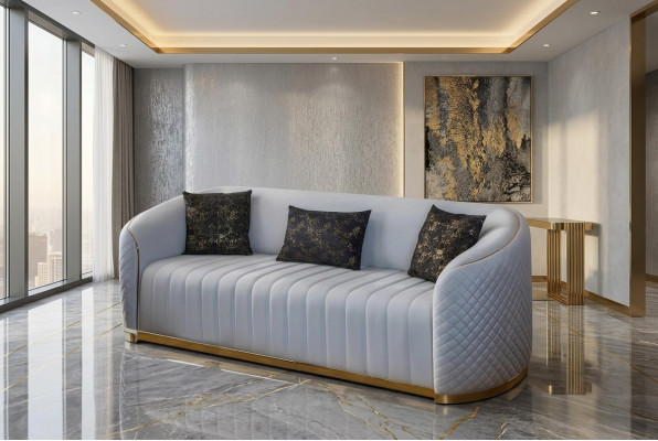 Bank Luxe Woonkamer Modern Driezits Meubelbank 3-Zits Hout Stof