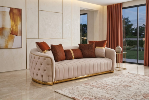 Beige textiel driezits Moderne designer luxe bank Chesterfield beige