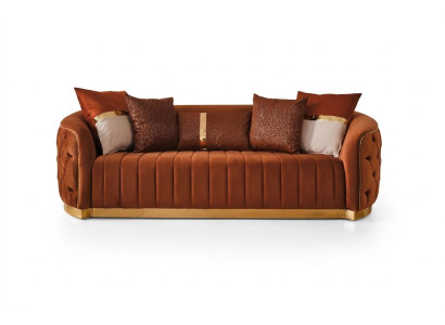 Oranje textiel driezits moderne designer luxe bank bank fluweel Chesterfield.