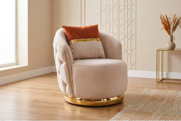 Ontwerp fauteuil luxe beige Relax fauteuil Textiel met roestvrijstalen clubfauteuil