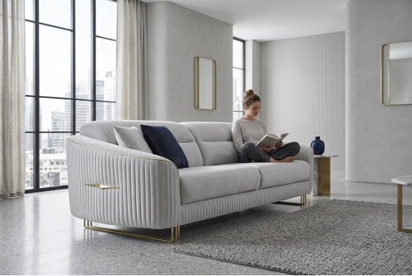 Bank 3-zits gestoffeerde bank wit textiel zitting ontwerp bank modern nieuw