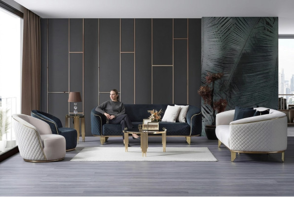 Designer Bankstel Set 4-delig Woonkamer Bankstellen 3-zits Bank Fauteuil Modern Ontwerp