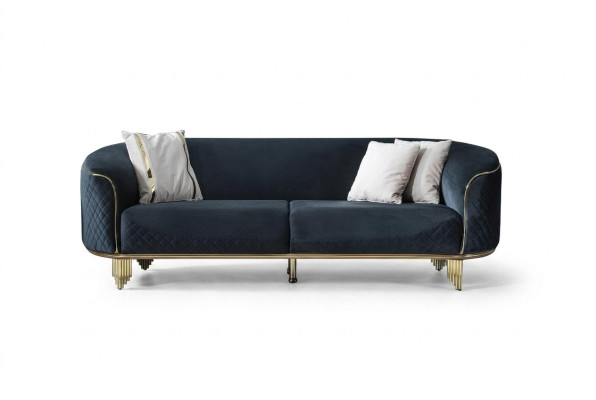 Moderne Nieuwe Bank 3-Zits Gestoffeerde Bank Blauw Textiel Zitmeubel Ontwerp Bank