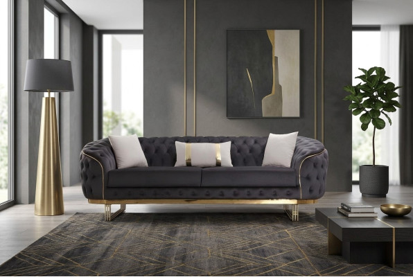 Designer bank 3-zits stof bank gestoffeerde banken design bruin Chesterfield