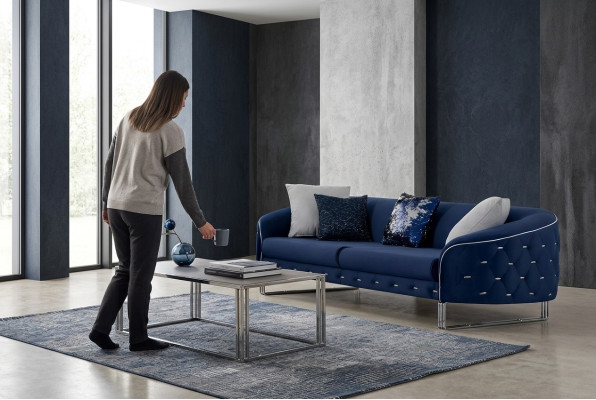 Designer bankstel 3-zits Chesterfield bank gestoffeerde sofa's ontwerp blauw