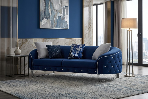 Designer bankstel 3-zits Chesterfield bank gestoffeerde sofa's ontwerp blauw