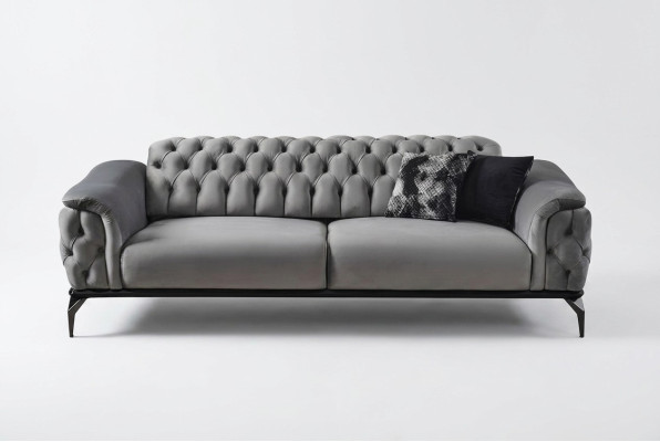 Designerbank 3-zits Chesterfield Bank Stoffen Banken Ontwerp Grijs Zitkussen
