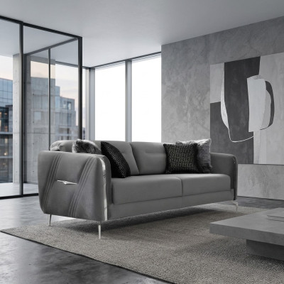 Luxe bankstel met drie zitplaatsen, modern, gestoffeerd met textiel, geschikt voor drie personen, 235 cm lang.
