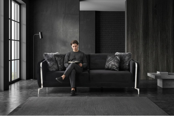 Designer Bankstel 3 zits grote Bank Gestoffeerde Banken Design zwart Fluweel Meubelen